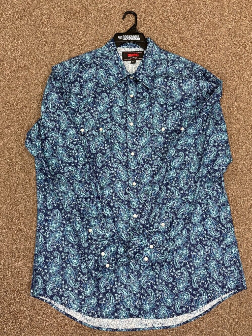 Rock & Roll Men's Long Sleeve Paisley Western Snap Shirts - Blue Paisley